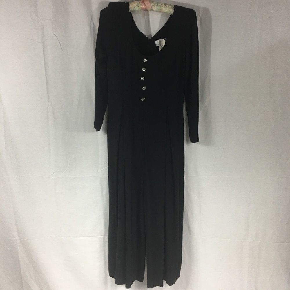 Expo size 4 black jumpsuit pantsuit crystal buttons zippered back long s…